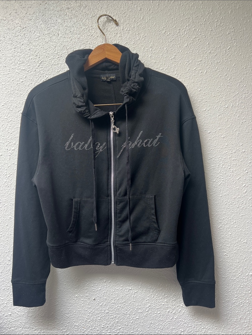 Baby Phat Black Rhinestone Logo Zip Hoodie